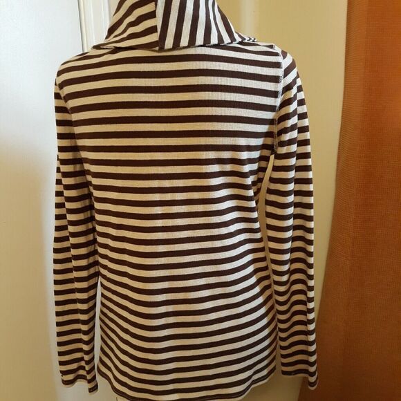 TOMMY HILFIGER Women's Cowl Neck Long Sleeve Shirt Brown/Beige Stripes Size Med - Picture 2 of 7